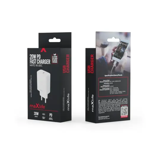 Maxlife MXTC-10-20C зарядное устройство | 20W | PD, QC | USB-C | белое Фото num
