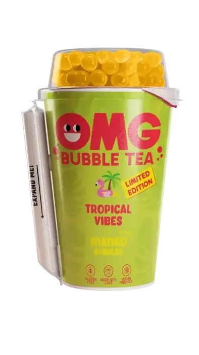 Tējas dzēriens OMG, tropu garša, ar mango garšas bumbiņām, 0.265l