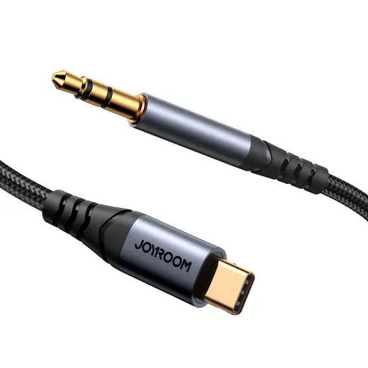 Joyroom stereo audio cable AUX 3.5 mm mini jack - USB-C for phone 1.2 m black (SY-A07) Photo