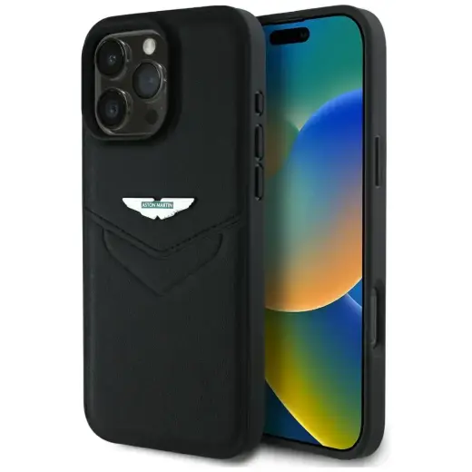 Case Aston Martin HC Leather Victory  Design to iPhone 16 Pro black