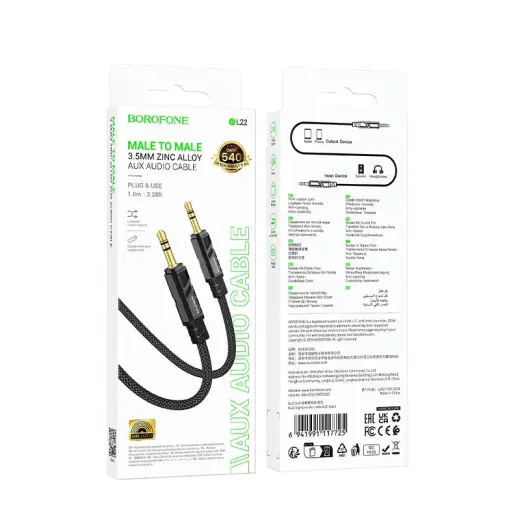 Borofone Cable AUX BL22 Dignity - jack 3,5mm to jack 3,5mm - 1 metre black Photo