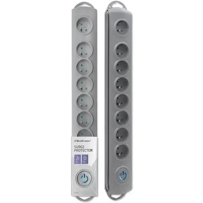 Qoltec Surge protector | 8 sockets | 1.8m | Grey