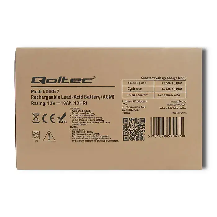 Qoltec AGM battery | 12V | 18Ah | Maintenance-free | Efficient| LongLife | for UPS, scooter Foto 7