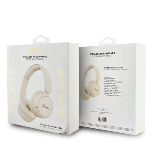 Guess Script Metal Logo Wireless Headphone Beige Foto 3