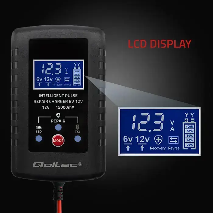 Qoltec Automatic charger for AGM GEL STD 6V/12V battery | 2A | Rectifier with repair function and LED display  Photo