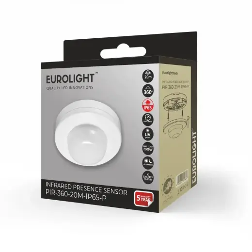 Būvio daviklis, PIR, 20m 2000W 360° IP65 Eurolight Foto 2