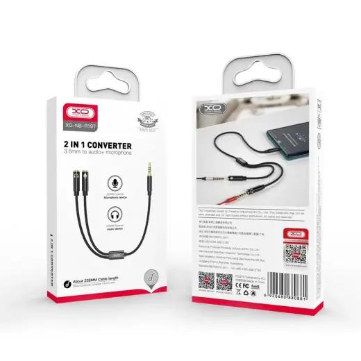 XO audio cable 2in1 NB-R197 3.5mm jack - socket 3.5mm jack | microphone 0,23 m black Foto 5