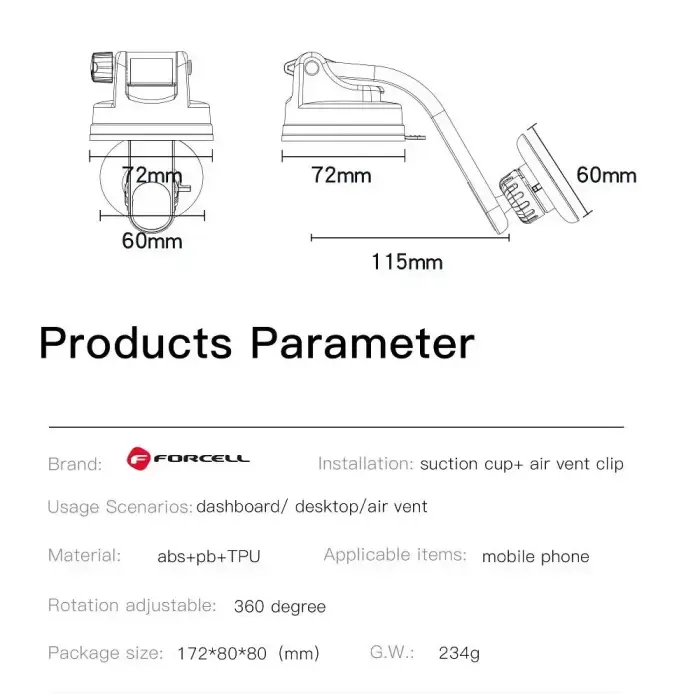 Magnetic car phone holder Forcell F-Grip MagLuxe windshield / dashboard / air vent black Photo