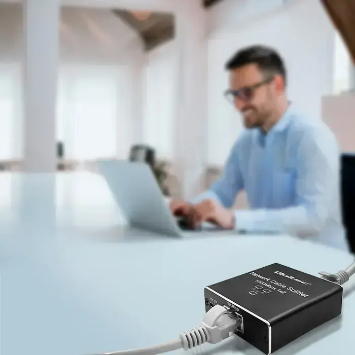 Qoltec Splitter mini SWITCH 1x2 port RJ45 | 1000Mbps | USB-C | Aluminium Foto 7