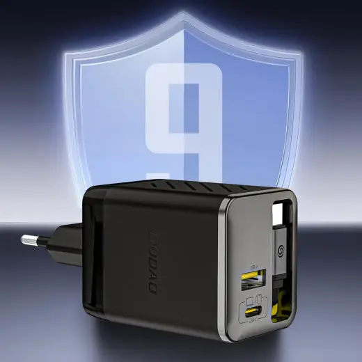 Dudao A67EU GaN 67W Wall Charger with Built-in Retractable USB-C Power Delivery Quick Charge Cable - Black Foto 6