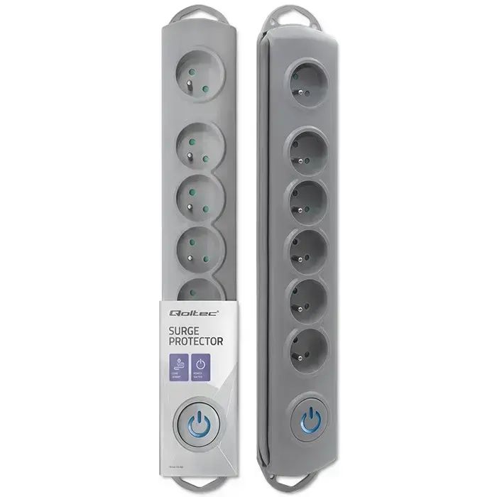 Qoltec Surge protector | 6 sockets | 5m | Grey