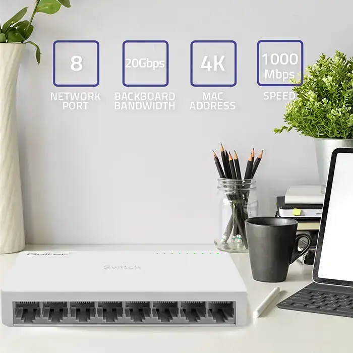 Qoltec Network SWITCH | 8 x RJ45 port | 1000Mbps | Fast Ethernet| LAN Foto 2