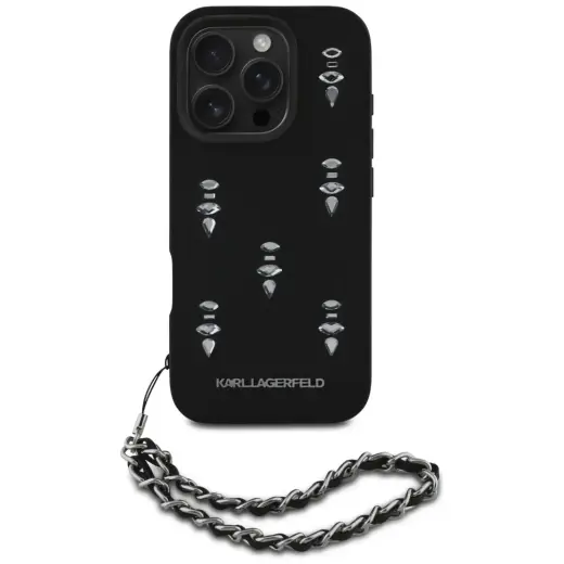 Karl Lagerfeld Saffiano Crystals telefona maciņš ar ķēdi iPhone 16 Pro melnā Foto 2