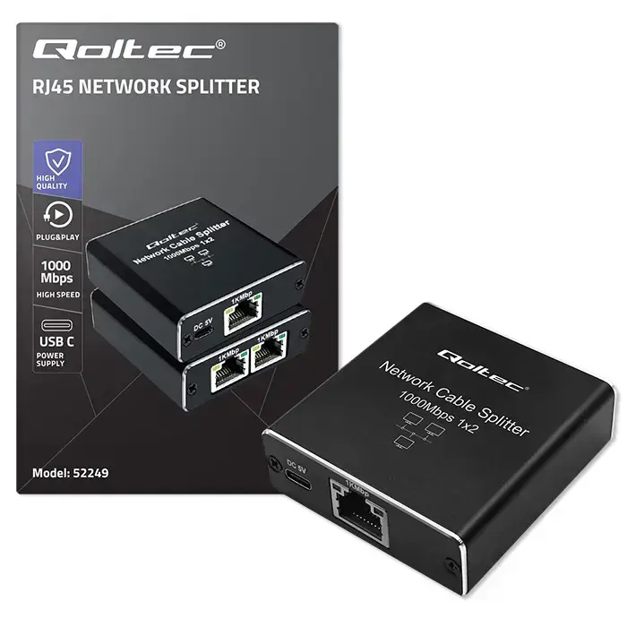 Qoltec Splitter mini SWITCH 1x2 port RJ45 | 1000Mbps | USB-C | Aluminium Foto 10
