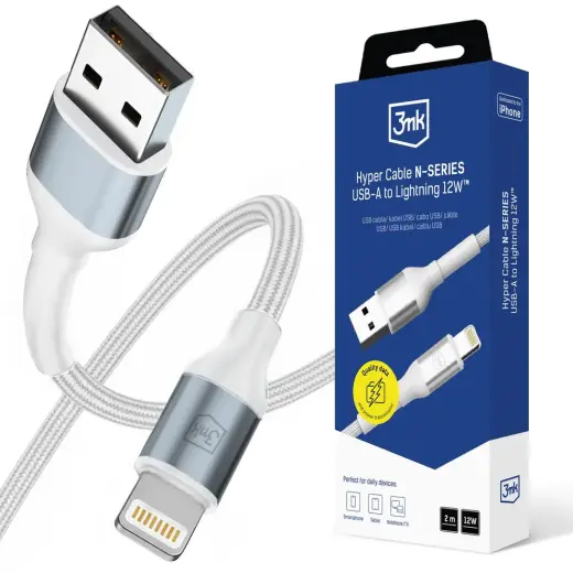 3mk 3mk Cable 3mk Hyper Cable N-SERIES USB-A | Lightning 2m 5V|2.4A 12W | white