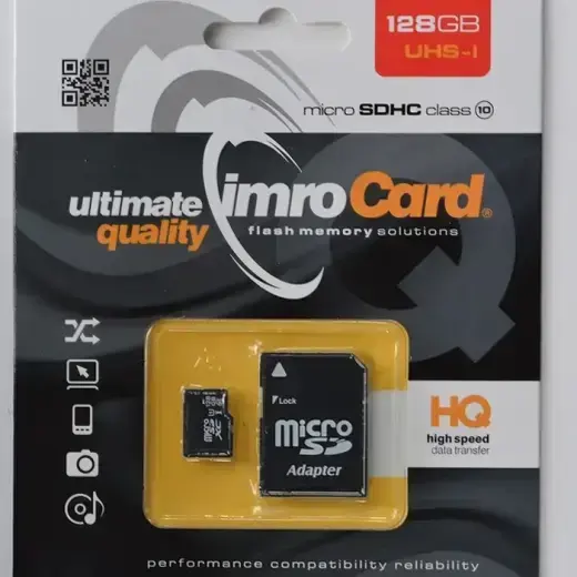 IMRO KOM000670 MicroSDXC atmiņas karte 128GB Class 10 UHS-I melna ar SD adapteri