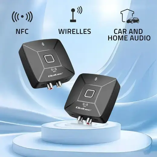 Qoltec Wireless Audio HiFi Home&Car Transmitter Receiver | Bluetooth 6.0 | NFC | 2 x RCA | 1 x 3.5mm MiniJack | Microphone Foto 3