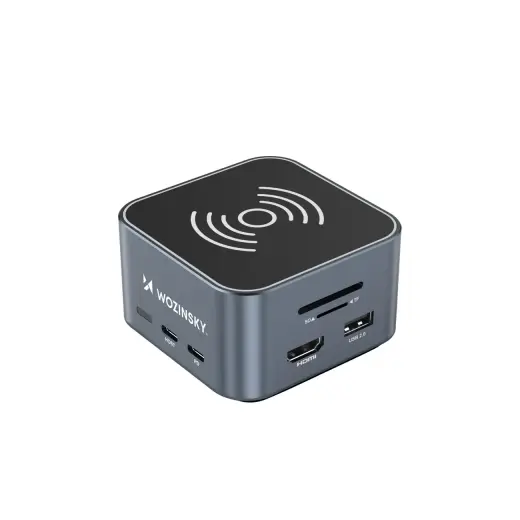 Hub USB-C 12 in 1 Wozinsky WHBC09Y8S multifunctional, with wireless charging function, aluminum, with 15 cm cable - gray