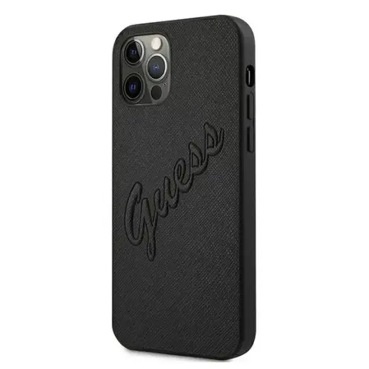 Guess Saffiano Vintage Script Case for iPhone 12 Pro Max 6.7" - Black Foto 2