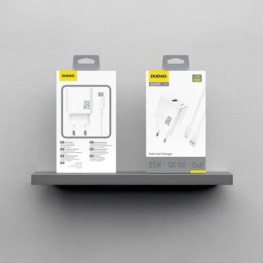 Dudao A27STEU 25W GaN USB-A Wall Charger with USB-A - USB-C Cable - White Foto 4