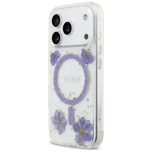 Case Guess Resin Flowers Glitter MagSafe for iPhone 17 Pro purple Foto 2