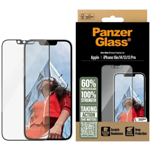 PanzerGlass Ultra-Wide Fit ekrāna aizsargstikls priekš iPhone 16e, 14, 13, 13 Pro Foto 1