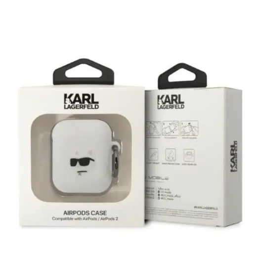 Karl Lagerfeld 3D Logo NFT Choupette Head Silicone Case for Airpods 1|2 White Foto 3