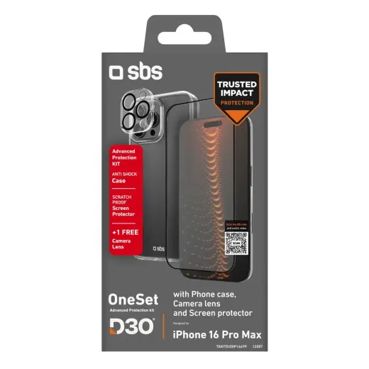 SBS set with D3O technology for iPhone 16 Pro Max - case + glass screen and camera protector - transparent Foto 2
