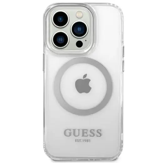 Guess GUHMP14XHTRMS iPhone 14 Pro Max 6,7" srebrny|silver hard case Metal Outline Magsafe Фото num