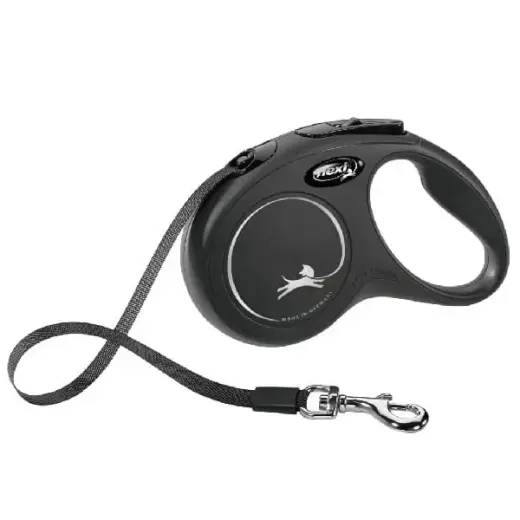 Инерционные поводки для собак : Flexi New Classic Tape Leashes S, 5м, черный