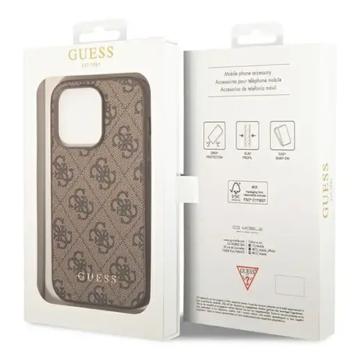 Guess GUHCP14LG4GFBR iPhone 14 Pro 6,1" brązowy|brown hard case 4G Metal Gold Logo Фото num