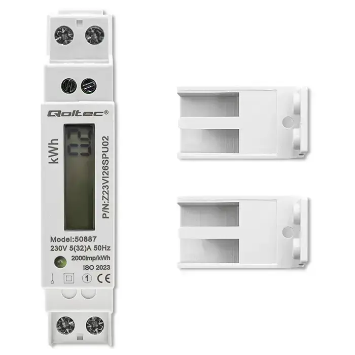 Qoltec Single-phase electronic energy meter | DIN rail | 230V | LCD | 1P | Slim Foto 5