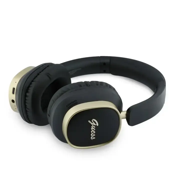 Guess Rectangle Metal Script Logo ENC Wireless Headphone Black