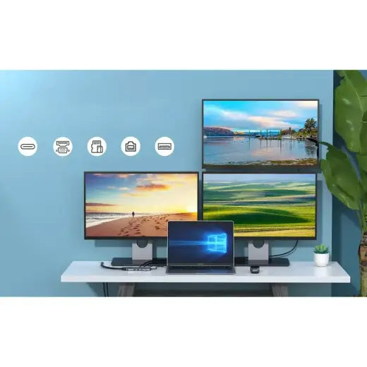 Choetech multifunctional HUB with display 12in1 USB-C to USB-C / USB-A / HDMI / VGA / AUX / SD / TF gray (HUB-M26) Фото num