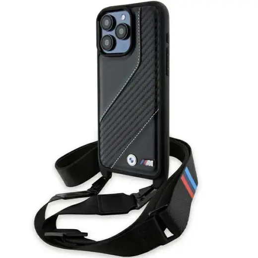 BMW BMHCP15L23PSCCK iPhone 15 Pro 6.1" czarny|black hardcase M Edition Carbon Stripe & Strap Фото num