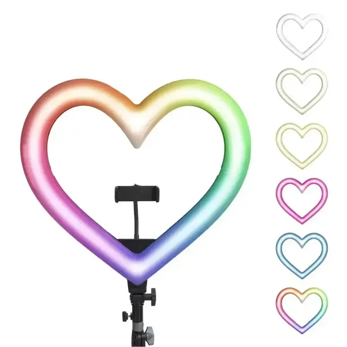 LED Ring Stream RGB lamp 10" with holder for mobile HEART + tripod JM26-10 black Foto 3