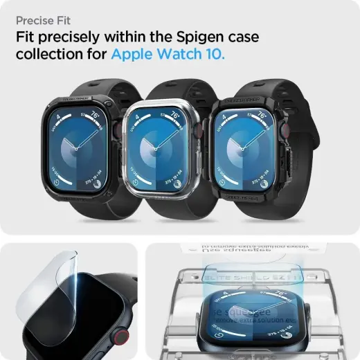 Spigen Elite Shield âEZ FITâ Hybrid Glass 2-PACK for Apple Watch 10 (42MM) - Clear Фото num