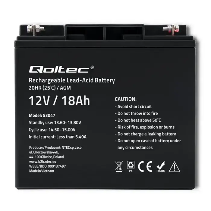 Qoltec AGM battery | 12V | 18Ah | Maintenance-free | Efficient| LongLife | for UPS, scooter Foto 4