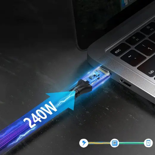 Wozinsky WPS2-UY41S USB-C Thunderbolt 4 240W Angled Cable 2m - Black Foto 5