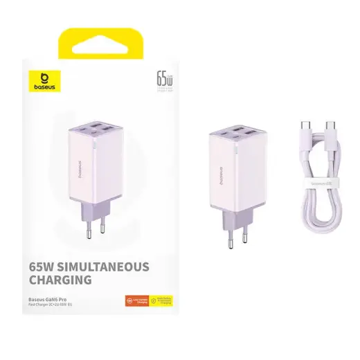 Baseus GAN6 Pro Fast Charger, 2xUSB-C + 2xUSB, 65W (purple) Foto 4