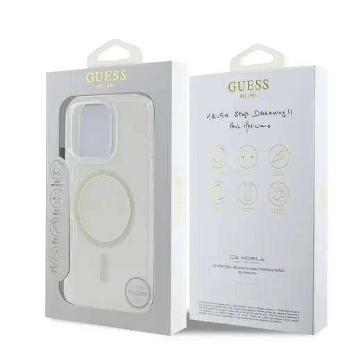 Guess IML Glitter Ring MagSafe Case for iPhone 16 Pro Max Transparent Фото num