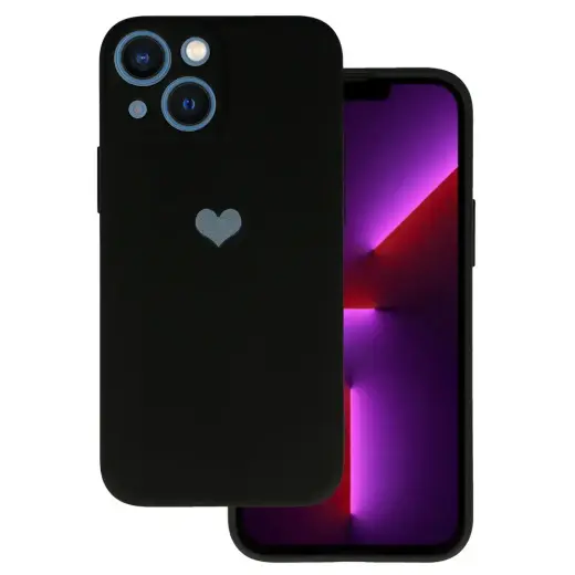 Vennus Silicone Heart maciņš telefonam iPhone 14 Plus melns (dizains 1)