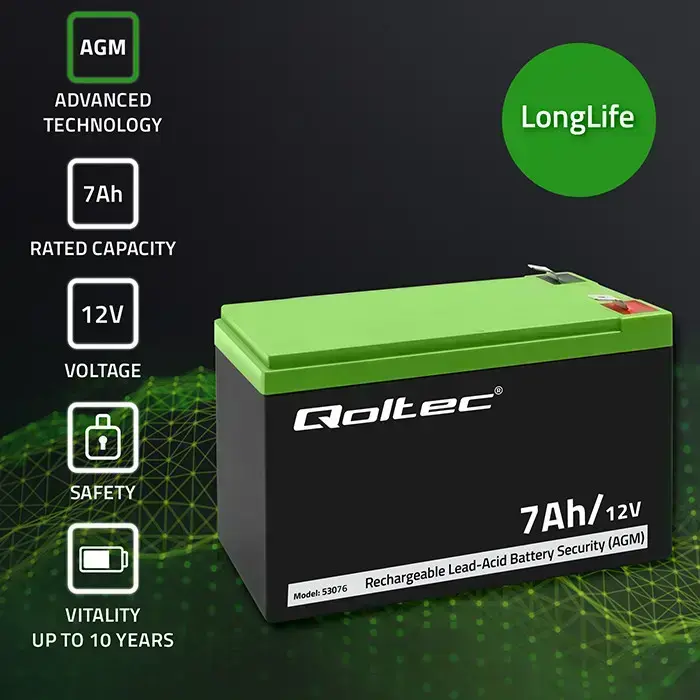 Qoltec AGM battery | 12V | 7Ah | Maintenance-free | Efficient| LongLife | for UPS, security Foto 3