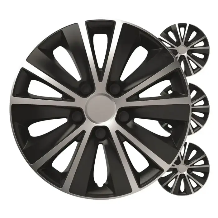 Riteņu dekoratīvo vāku komplekts Rapide 15", melns ar sudrabu, 4 gab., COLOR BOX