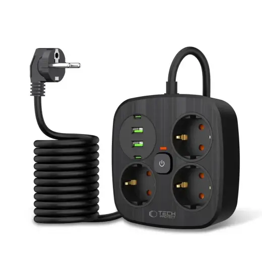 Tech-Protect PCS3X4 power strip, 3 sockets, 2xUSB-A, 2xUSB-C 200 cm - black Photo