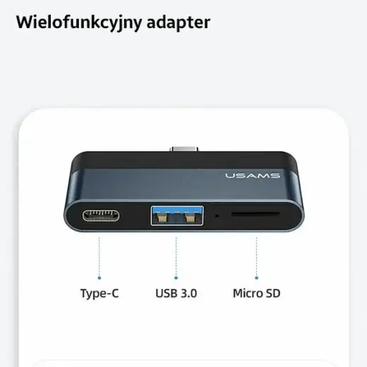 USAMS Adapter HUB USB 3.0|USB-C|Micro SD szary|grey SJ491HUB01 (US-SJ491) Фото num