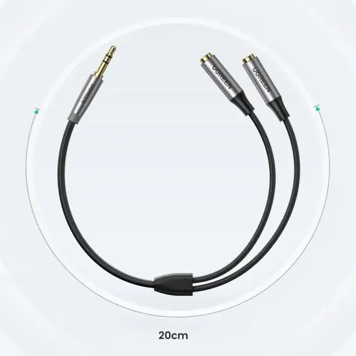 UGREEN AUX audio sadalītājs ar jack 3,5 mm kabeli, 20 cm (sudraba krāsā) Foto 7