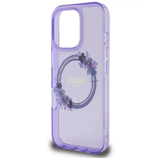 Guess GUHMP16LHFWFCU iPhone 16 Pro 6.3" purpurowy|purple hardcase IML Flowers Wreath MagSafe Фото num
