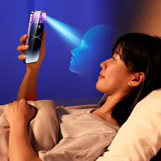 Baseus Full Screen защитное стекло для телефона iPhone 14 Pro с фильтром от синего света и динамиком 0.3 мм + рамкой для установки Фото num