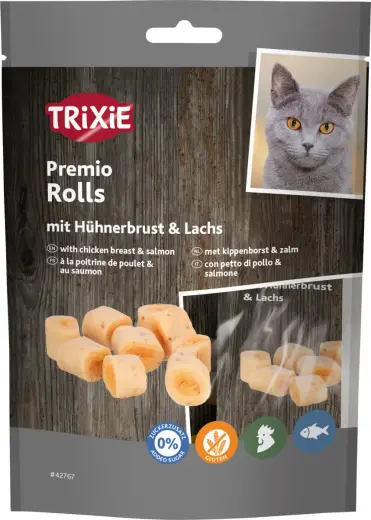 Gardumi kaķiem - Trixie Premio Rolls with Chicken Breast & Salmon, 50 g